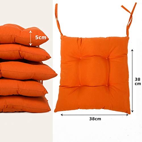 BCASE, Pack de 6 Cojines de Asiento y Silla, 40x40cm, Funda de Polyster, Relleno de Fibra, Cómodos, Resistentes, Fácil de Limpiar, para Cocina, Cuarto, Sala, Jardín, Terraza, Patio, Etc. Naranja