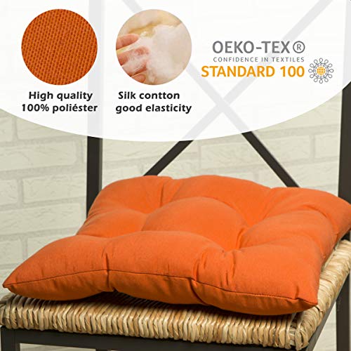 BCASE, Pack de 6 Cojines de Asiento y Silla, 40x40cm, Funda de Polyster, Relleno de Fibra, Cómodos, Resistentes, Fácil de Limpiar, para Cocina, Cuarto, Sala, Jardín, Terraza, Patio, Etc. Naranja