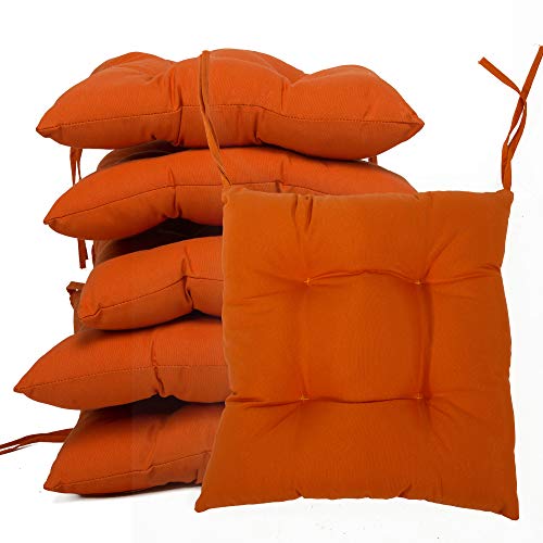 BCASE, Pack de 6 Cojines de Asiento y Silla, 40x40cm, Funda de Polyster, Relleno de Fibra, Cómodos, Resistentes, Fácil de Limpiar, para Cocina, Cuarto, Sala, Jardín, Terraza, Patio, Etc. Naranja