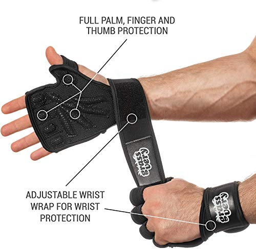 BEAR GRIP - Guantes de entrenamiento abiertos para crossfit, culturismo, callistenia, levantamiento de potencia (negro, S)