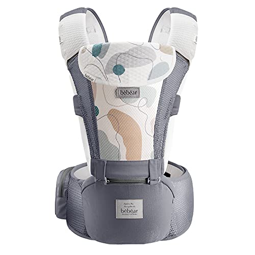 Bebamour Portabebés para 0-36 meses, Mochila portabebés para recién nacidos a niños pequeños, Asiento ergonómico para la cadera del bebé 6 en 1 Portabebés frontal (3D Air Grey with Designed)