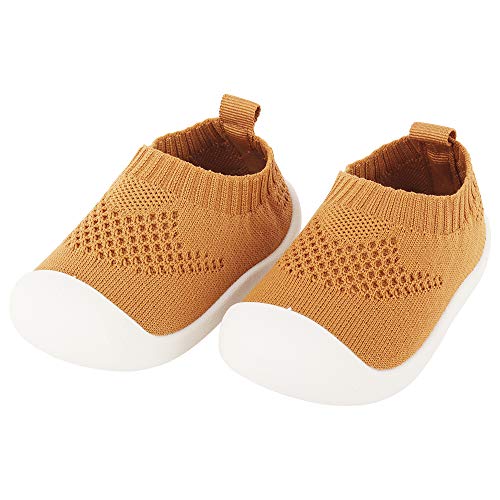 Bebé Infante Niños Niñas Zapatos de Primeros Pasos Zapatillas de Volar Tejida Sneaker Slipper para Pies Anchos Antideslizante Respirable Ultra-Ligero - Talla del Fabricante 14 Amarillo