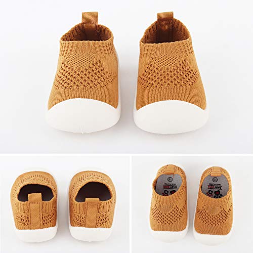 Bebé Infante Niños Niñas Zapatos de Primeros Pasos Zapatillas de Volar Tejida Sneaker Slipper para Pies Anchos Antideslizante Respirable Ultra-Ligero - Talla del Fabricante 14 Amarillo