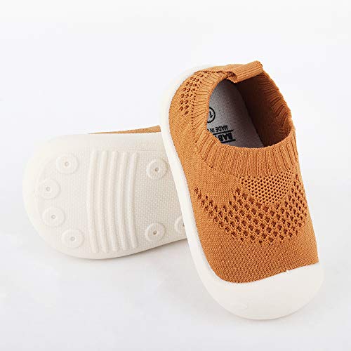 Bebé Infante Niños Niñas Zapatos de Primeros Pasos Zapatillas de Volar Tejida Sneaker Slipper para Pies Anchos Antideslizante Respirable Ultra-Ligero - Talla del Fabricante 14 Amarillo