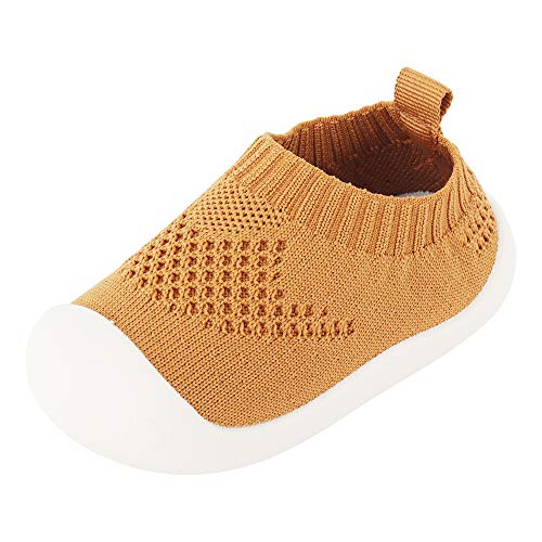 Bebé Infante Niños Niñas Zapatos de Primeros Pasos Zapatillas de Volar Tejida Sneaker Slipper para Pies Anchos Antideslizante Respirable Ultra-Ligero - Talla del Fabricante 14 Amarillo