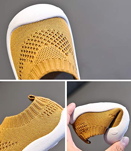 Bebé Infante Niños Niñas Zapatos de Primeros Pasos Zapatillas de Volar Tejida Sneaker Slipper para Pies Anchos Antideslizante Respirable Ultra-Ligero - Talla del Fabricante 14 Amarillo