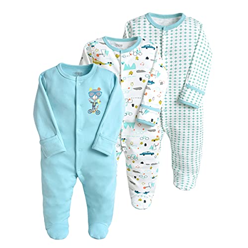 Bebé Mameluco de Algodón Piezas de 3, Recién Nacido Pelele Niño Niña Pijama Monos Manga Larga Body Ropa para Bebé 0-3 Meses