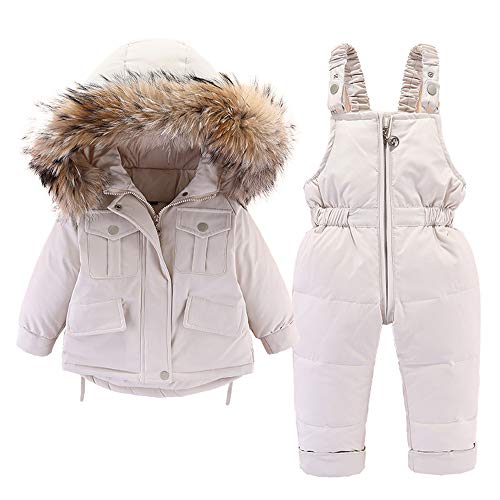 Bebé Traje de Nieve 2 Piezas Abrigo de Plumón con Capucha + Pantalones de Peto Ropa de Esquí para Niños Niñas 12-18 Meses