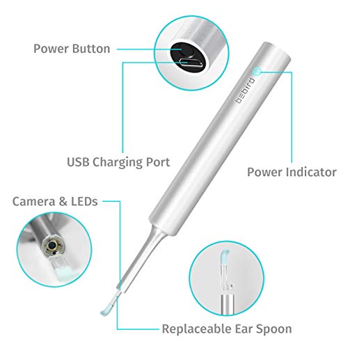BEBIRD C3 Otoscopio Limpiador de oídos herramienta de eliminación de cera para endoscopio con cámara 1080P HD para teléfonos inteligentes iPhone, iPad y Android （Blanco）