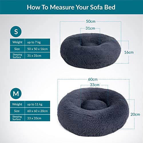 Bedsure Cama Gato Antiestres Invierno - Cama Perro Pequeño con Felpa Suave, Cojin Mascota de Pelo Relajante y Lavable, Gris Oscuro, 50x50cm