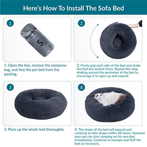 Bedsure Cama Gato Antiestres Invierno - Cama Perro Pequeño con Felpa Suave, Cojin Mascota de Pelo Relajante y Lavable, Gris Oscuro, 50x50cm