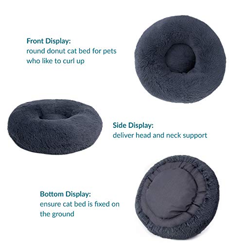 Bedsure Cama Gato Antiestres Invierno - Cama Perro Pequeño con Felpa Suave, Cojin Mascota de Pelo Relajante y Lavable, Gris Oscuro, 50x50cm
