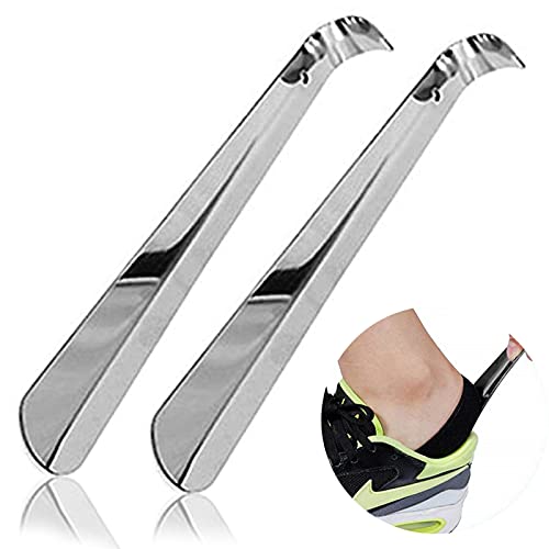 behone 2pcs Calzadores de acero inoxidable, Calzador Pequeño 30 cm de Largo para Zapatos Metálico Acero Robusto Duradero con Gancho Diseño Elegante y Ergonómico de Viaje Cómodo de Usar