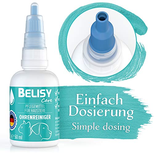 BELISY > Limpiador de oídos < para perros, gatos y animales pequeños – 50 ml – 100% aceite natural para el cuidado de los oídos – gotas contra picor, inflamaciones y ácaros – sin alcohol.
