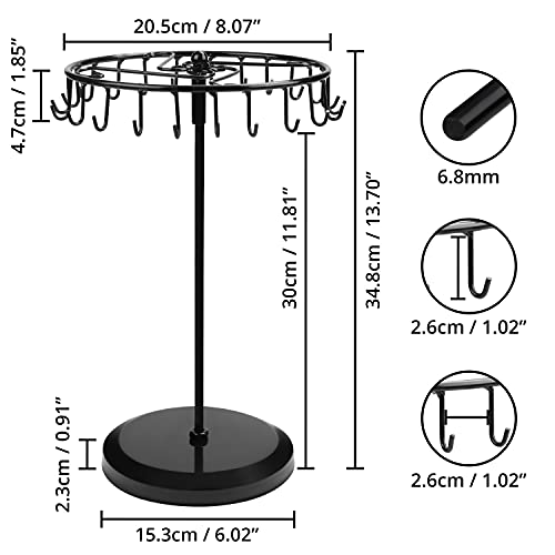 BELLE VOUS Expositores de Bisuteria Metal Negro Giratorio (23 Ganchos) – 34,8 x 20,5 cm – Torre Colgador Collares, Brazaletes, Anillos y Pendientes - Cuelga Collares de Mesa