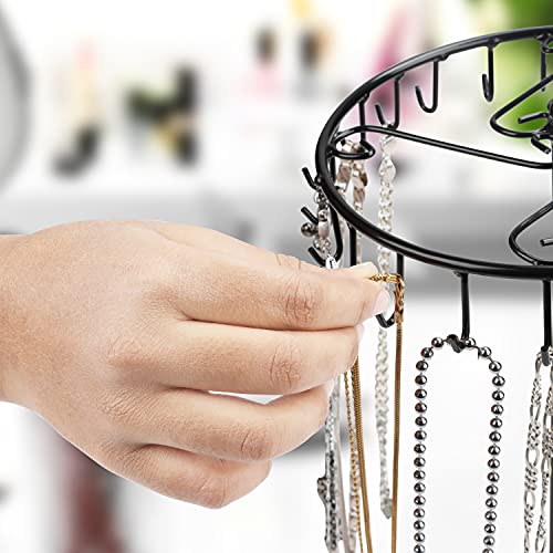 BELLE VOUS Expositores de Bisuteria Metal Negro Giratorio (23 Ganchos) – 34,8 x 20,5 cm – Torre Colgador Collares, Brazaletes, Anillos y Pendientes - Cuelga Collares de Mesa