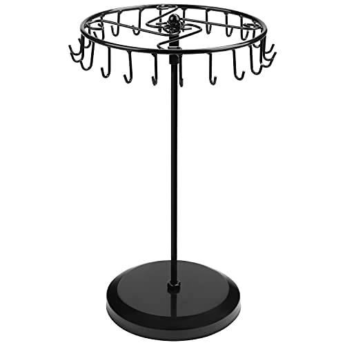 BELLE VOUS Expositores de Bisuteria Metal Negro Giratorio (23 Ganchos) – 34,8 x 20,5 cm – Torre Colgador Collares, Brazaletes, Anillos y Pendientes - Cuelga Collares de Mesa