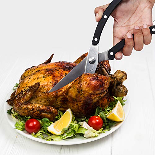 Belle Vous Tijera Cocina Resistente - 25,5 cm de Largo - Tijeras de Pollo Acero Inoxidable para Huesos, Carne, Hierbas, Vegetales - Mango con Resorte - Tijeras Multiusos