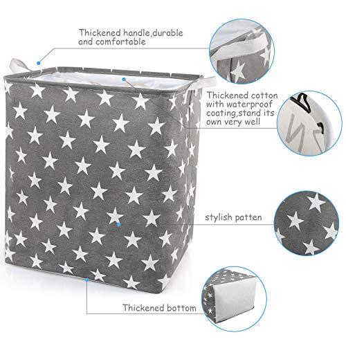 BelleStyle Cesto para Ropa Sucia, Cesta de lavandería Grande Plegable, Cesta de lavandería Independiente, contenedor Almacenamiento Plegable con Asas de y Cierre cordón (Estrella Gris)