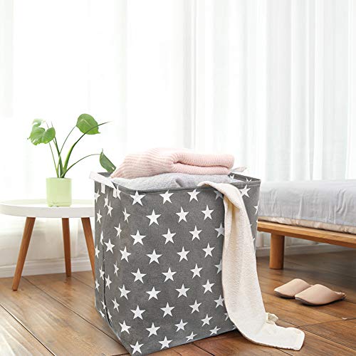 BelleStyle Cesto para Ropa Sucia, Cesta de lavandería Grande Plegable, Cesta de lavandería Independiente, contenedor Almacenamiento Plegable con Asas de y Cierre cordón (Estrella Gris)