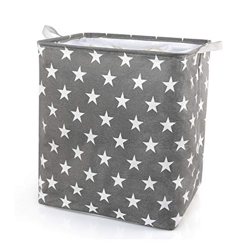 BelleStyle Cesto para Ropa Sucia, Cesta de lavandería Grande Plegable, Cesta de lavandería Independiente, contenedor Almacenamiento Plegable con Asas de y Cierre cordón (Estrella Gris)