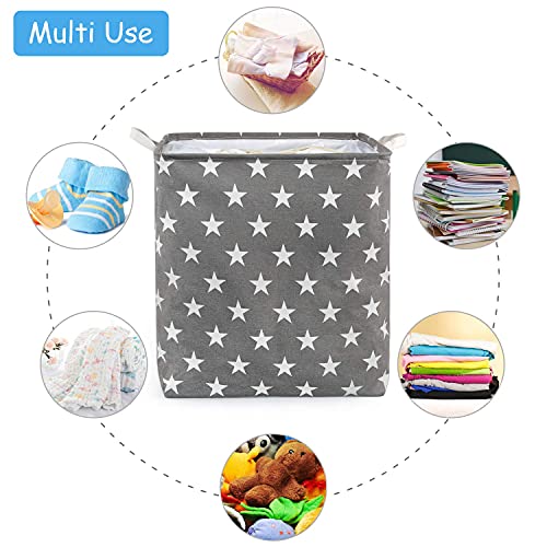 BelleStyle Cesto para Ropa Sucia, Cesta de lavandería Grande Plegable, Cesta de lavandería Independiente, contenedor Almacenamiento Plegable con Asas de y Cierre cordón (Estrella Gris)