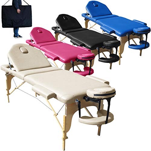 BELTOM Camilla de Masaje 3 Zonas Nuevo Modelo portatil Mesa Cama Banco Plegable Reiki - Crema