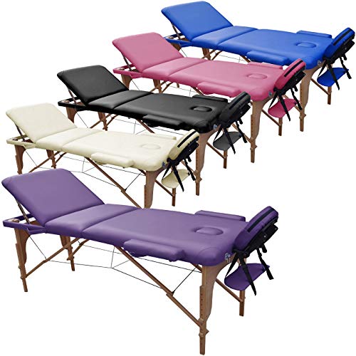 BELTOM Camilla de Masaje 3 Zonas portatil 180 x 56 cm. - Pesa Solo 13.3 kg. y con Accesorios 14,5 kg. - Mesa Cama Banco Plegable Reiki Fsioterapeuta - Purpura