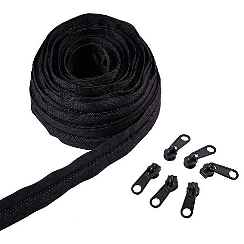 BENECREAT 10m Cremallera de Nylón con 20 PCS Cierre de Cremallera Negra Accesorios Cortable para Manualidad Costura Uso de Hogar