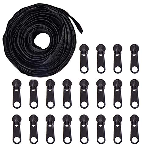 BENECREAT 10m Cremallera de Nylón con 20 PCS Cierre de Cremallera Negra Accesorios Cortable para Manualidad Costura Uso de Hogar