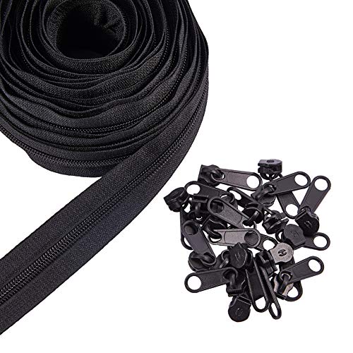 BENECREAT 10m Cremallera de Nylón con 20 PCS Cierre de Cremallera Negra Accesorios Cortable para Manualidad Costura Uso de Hogar