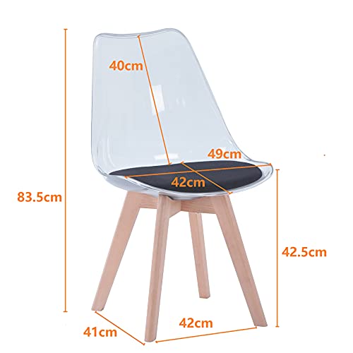 BenyLed Juego de 2 sillas de Comedor de Estilo escandinavo, sillas Laterales de acrílico Transparente de diseño Retro, Silla de Cristal con cojín de Asiento de Lino (Negro)