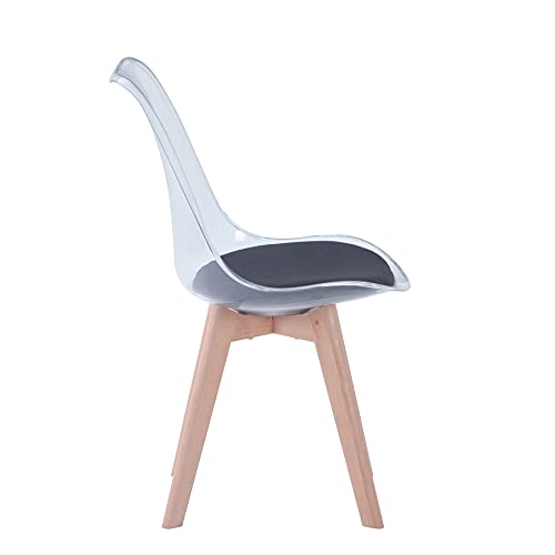 BenyLed Juego de 2 sillas de Comedor de Estilo escandinavo, sillas Laterales de acrílico Transparente de diseño Retro, Silla de Cristal con cojín de Asiento de Lino (Negro)