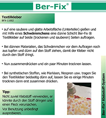 BER-fix pegamento textil lavable a 95° para piel, piel sintética, fibra, textiles de neopreno (150 ml)