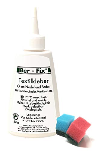 BER-fix pegamento textil lavable a 95° para piel, piel sintética, fibra, textiles de neopreno (150 ml)