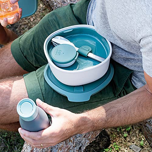 Berghoff 3950221 Conjunto Ensaladera Picnic, Bandeja Y Recipiente Para Salsa, Apto Frigorífico, Microondas, Lavavajillas, Blanco Verde