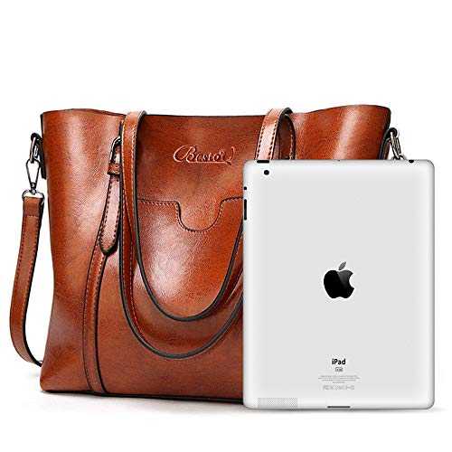 BestoU Bolsos Mujer Tote Grande De Hombro Bolsos Negro Piel Bandolera (marrón)