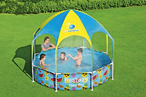 Bestway Steel Pro UV Careful - Piscina con Marco de Acero (sin Bomba, con Techo Protector Solar, 244 x 51 cm), Multicolor