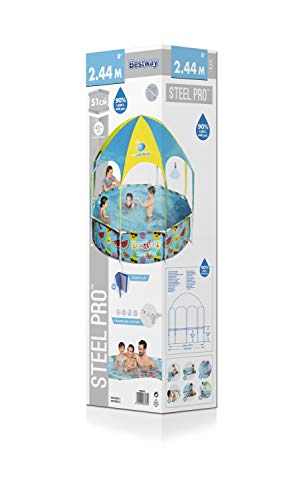 Bestway Steel Pro UV Careful - Piscina con Marco de Acero (sin Bomba, con Techo Protector Solar, 244 x 51 cm), Multicolor
