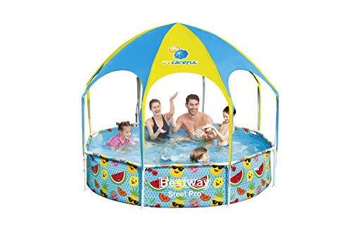 Bestway Steel Pro UV Careful - Piscina con Marco de Acero (sin Bomba, con Techo Protector Solar, 244 x 51 cm), Multicolor