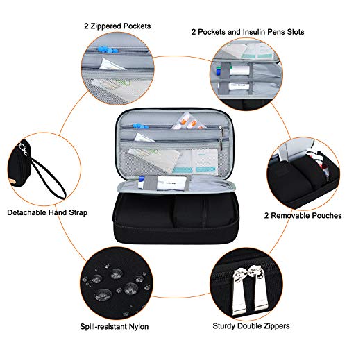 Betoores Bolso para Diabetic Kit, Medicamentos Organizador Estuche para Tiras Reactivas para Azúcar en Sangre, Insulin Plumas y Otros Diabéticos Suministros - Negro