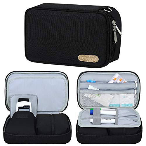 Betoores Bolso para Diabetic Kit, Medicamentos Organizador Estuche para Tiras Reactivas para Azúcar en Sangre, Insulin Plumas y Otros Diabéticos Suministros - Negro
