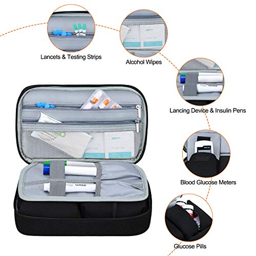 Betoores Bolso para Diabetic Kit, Medicamentos Organizador Estuche para Tiras Reactivas para Azúcar en Sangre, Insulin Plumas y Otros Diabéticos Suministros - Negro