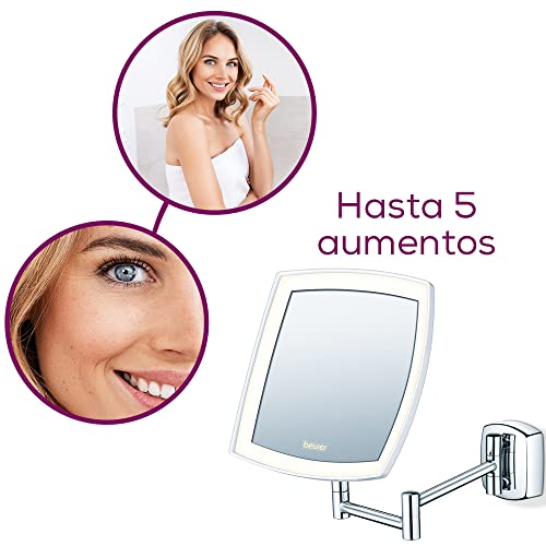 Beurer BS 89 Espejo cosmético LED, iluminado, para montaje en pared, 5 aumentos