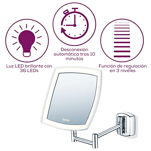 Beurer BS 89 Espejo cosmético LED, iluminado, para montaje en pared, 5 aumentos