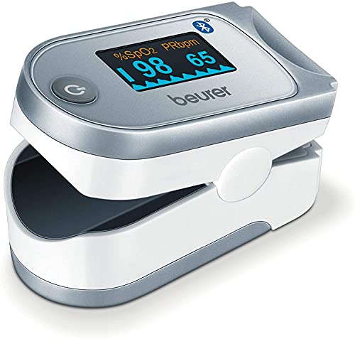 Beurer PO 60 Pulsioxímetro con Bluetooth, medición de la saturación de oxígeno (SpO₂) y de la frecuencia cardíaca (pulso), aplicación "beurer HealthManager", pantalla en color, sin dolor
