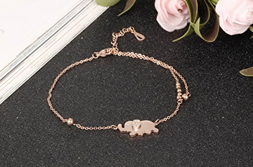 Beydodo Tobillera para Mujer Tobillera Elefante Tobillera Acero Inoxidable Tobillera Playa Tobillera Elefante CZ Tobillera Oro Rosa