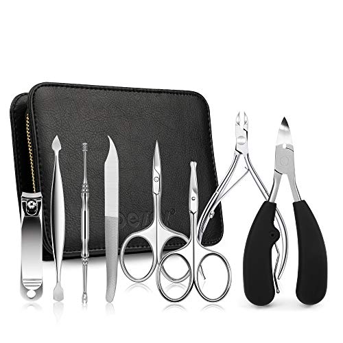 BEZOX Set Manicura Pedicura, 8pcs Tijera De Uñas Kit, Cortaúñas, Alicates Uñas, Pinza Cutícula, Lima De Uñas, Levantador De Cutícula, Cutícul