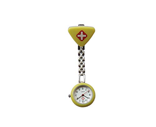 B/H Reloj de Bolsillo con Clip,Triangle Brand Medical Nurse Reloj de Bolsillo,Reloj de Bolsillo con Clip y Broche Amarillo,Moda Reloj de Bolsillo Enfermera Colgante