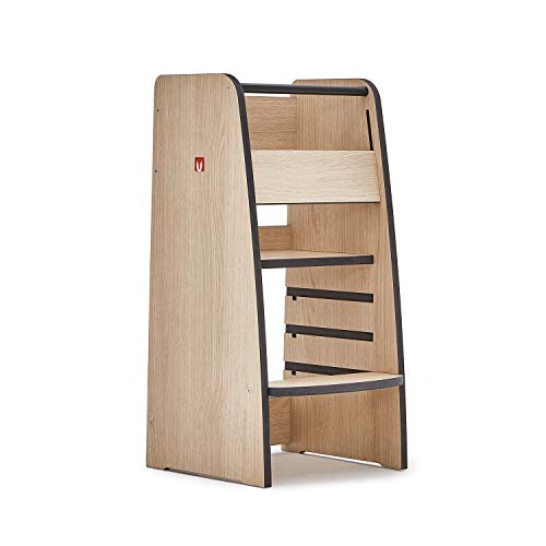 BianconiglioKids Torre de Aprendizaje Trusty, Ajustable en 4 Posiciones DualLock con Sistema Patentado de Seguridad KIDSAFE (Roble)